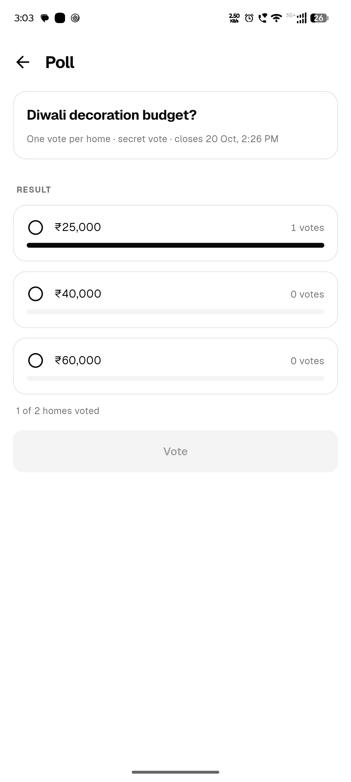 An open poll with its choices and a Vote button