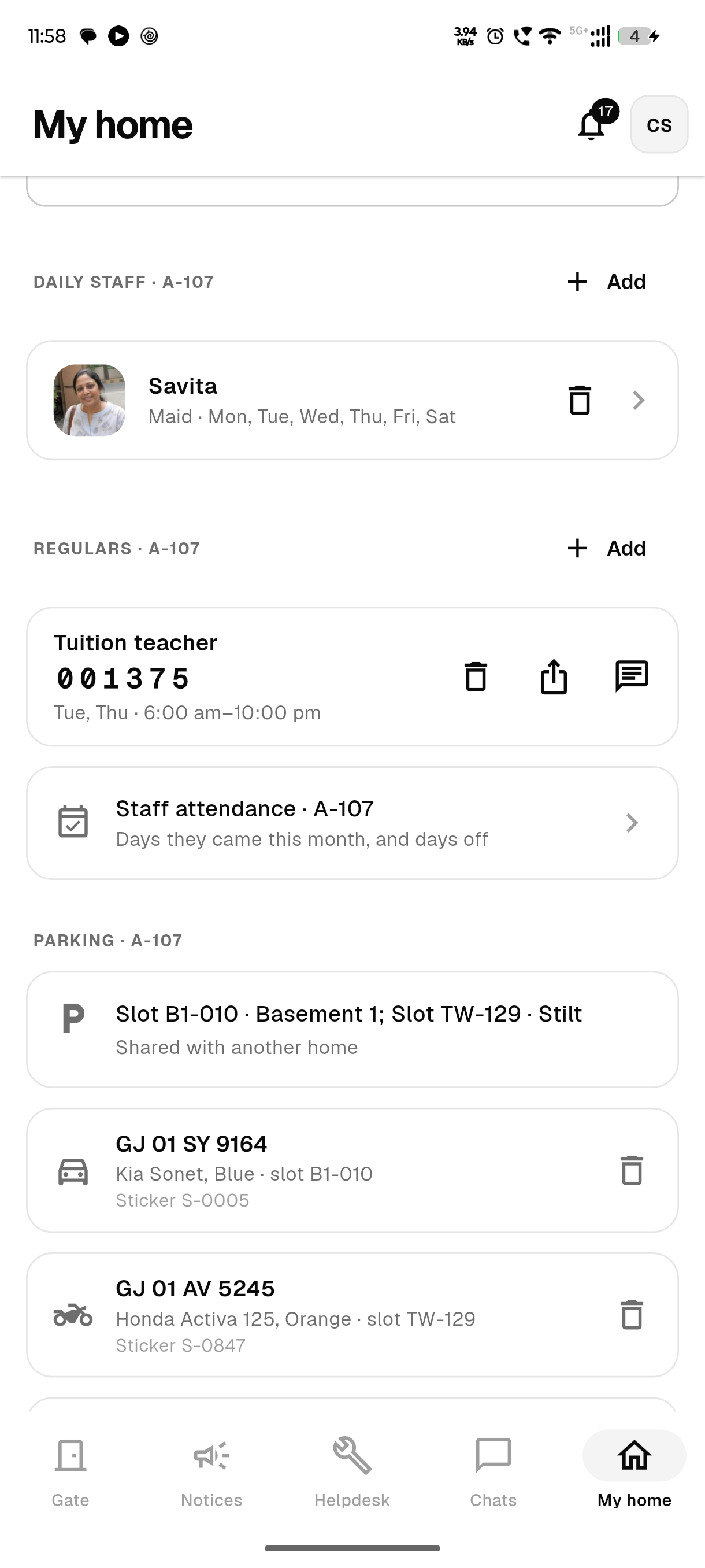 The home’s regulars and daily staff, each with the days they come